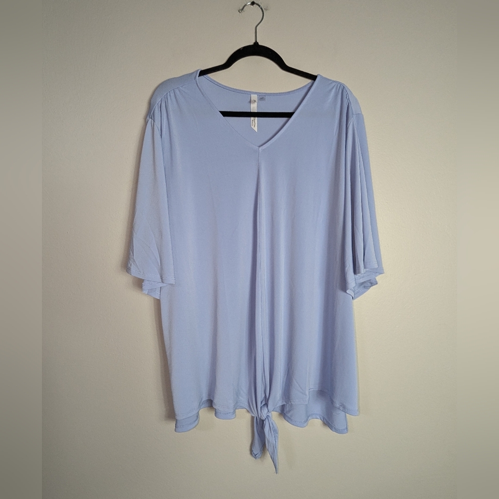 3X NY Collection Woman Light Blue Tie Front Blouse